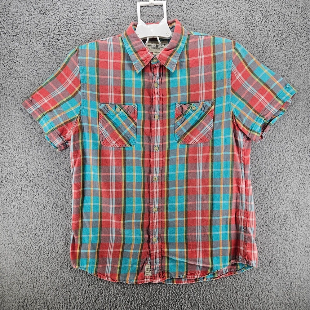 Denim & Supply Ralph Lauren Shirt Men's Colorful Plaid Short Sleeve Size L‎